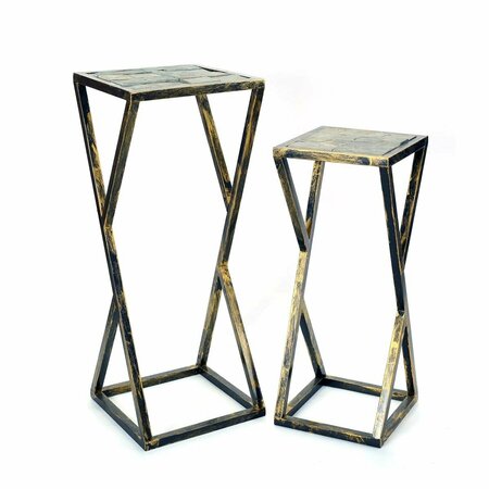 ORE INTERNATIONAL 31.2 - 25.25 in. Grey Stone Slab Black & Gold Plant Stand L2003